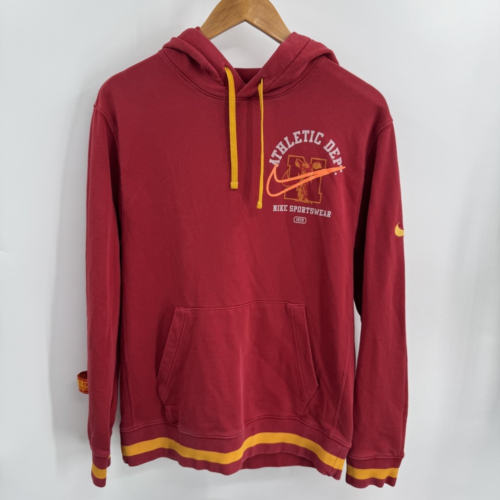 Nike Mens Sportswear Club Fleece Pullover Hoodie Small Red Gold Retro Vintage 03